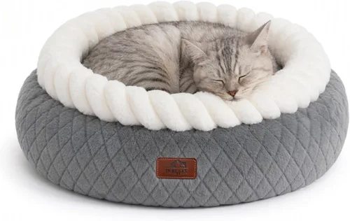 Vista 10 de Hollypet Cama redonda para gatos, camas pequeñas para perros con cojín Gris y Blanco