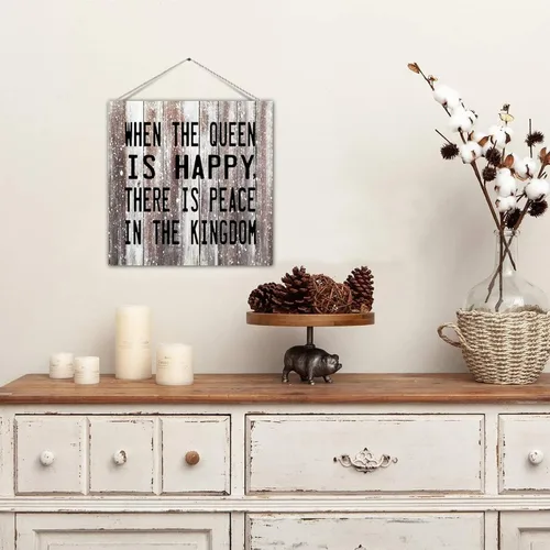 Vista 5 de Decorative Wood Pallet Sign Plaque Funny Saying When The Queen Is Happy There Is Peace in The Kingdom Rustic Wood Family Sign Craft Sign Country