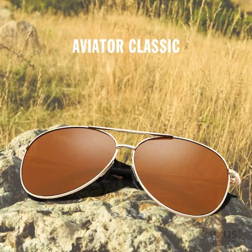 Vista 6 de Cyxus Lentes de sol de aviador para hombre, polarizados, protección UV400, lentes de sol militares piloto de moda para conducir senderismo 1489
