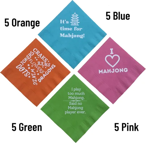 Vista 3 de Mah Jongg Mahjong - Servilletas para cóctel, 20 unidades, papel, multicolor, rosa, verde, azul y naranja
