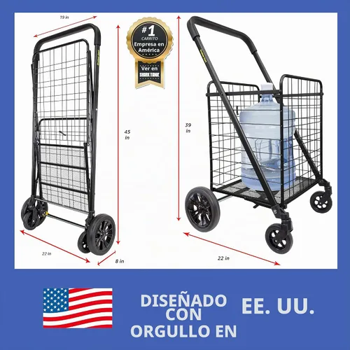 Vista 4 de dbest products - Carrito Cruiser Deluxe 2 para compras y comestibles con ruedas, cesta de lavandería plegable, carrito de utilidad compacto, ligero