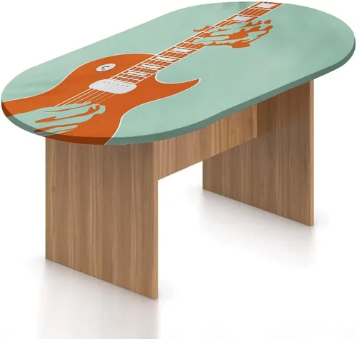 Vista 16 de Mantel ovalado ajustable de poliéster elástico para guitarra, instrumento dibujado a mano, tema de rock and roll, mantel ajustable con estampado