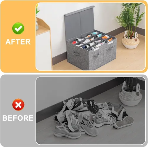Vista 6 de Organizador de almacenamiento de zapatos para armario para 16 pares, contenedores grandes de almacenamiento de zapatos con tapa y divisores