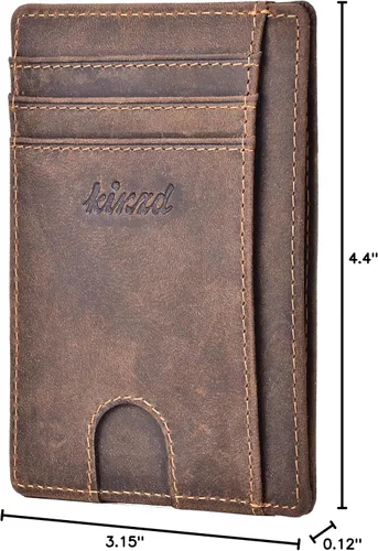 Vista 8 de Cartera delgada RFID bolsillo frontal minimalista seguro delgado titular de la tarjeta de crédito Marrón