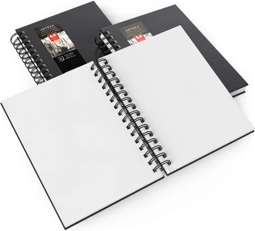 Vista 3 de ARTEZA Juego de cuaderno de bocetos de acuarela, paquete de 3, 64 páginas por libro, 5.5 x 8.5 pulgadas, cuadernos de espiral de tapa dura negra