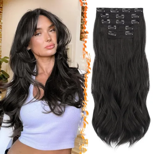 Vista 20 de BARSDAR Extensiones de cabello sintético de 20 pulgadas con clip negro