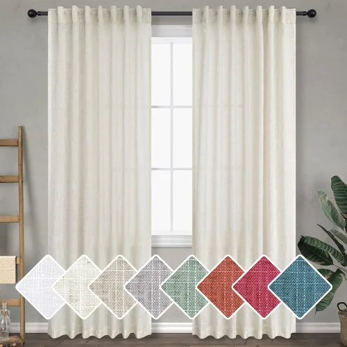 Vista 51 de DANCURTON Cortinas de lino para ventana, cocina moderna, dormitorio, ventanas pequeñas, 2 paneles con bolsillo con pestaña trasera, gruesas
