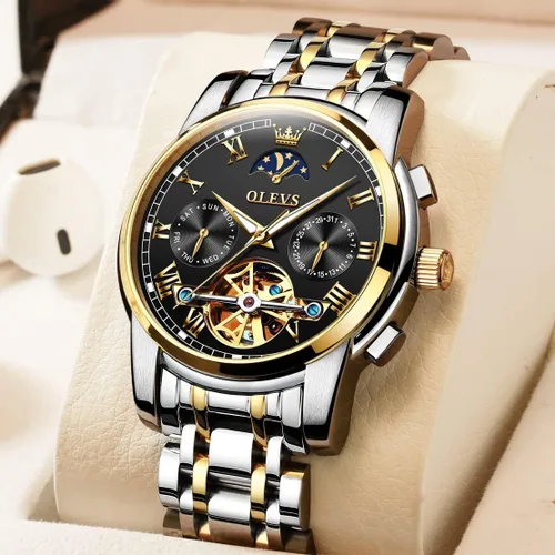 Vista 31 de OLEVS Relojes automáticos para hombre, esqueleto mecánico, de lujo, a la moda, reloj de pulsera luminoso impermeable