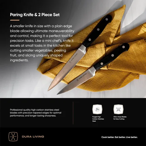 Vista 2 de DURA LIVING Juego de 2 cuchillos de cocina de alta calidad, cuchillo utilitario ultraafilado de 5 pulgadas y cuchillo de pelar de 3.5 pulgadas