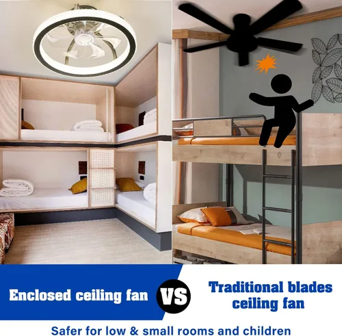 Vista 5 de Ventilador de techo de perfil bajo con luz, ventilador de techo LED de 18 pulgadas, control remoto, regulable, 3 modos de iluminación y velocidad