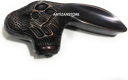 Vista 3 de Bastón antiguo de latón macizo con cabeza de conejo, colección antigua, para manija, estilo náutico, bastón