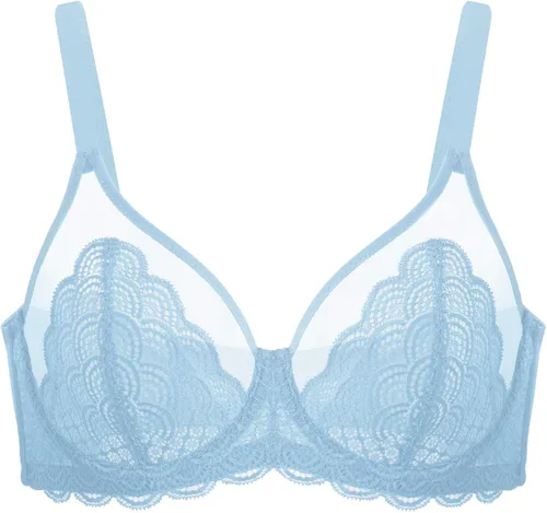 Vista 3 de HSIA Sujetador sin forro para mujer, sin forro, sin relleno, cobertura completa, malla de encaje, sexy, transparente, talla extragrande