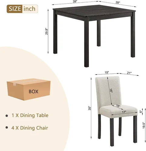 Vista 2 de Harper & Bright Designs Juego de mesa de comedor cuadrada de 39 pulgadas