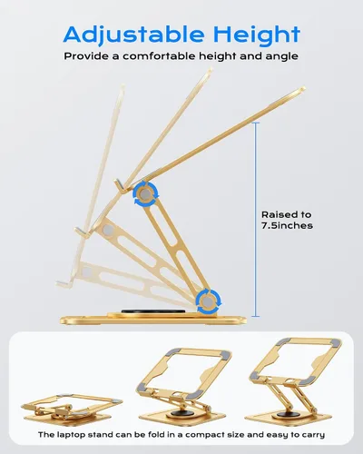 Vista 3 de LOXP Soporte ajustable para laptop, soporte para computadora con base giratoria de 360°, soporte ergonómico para computadora portátil
