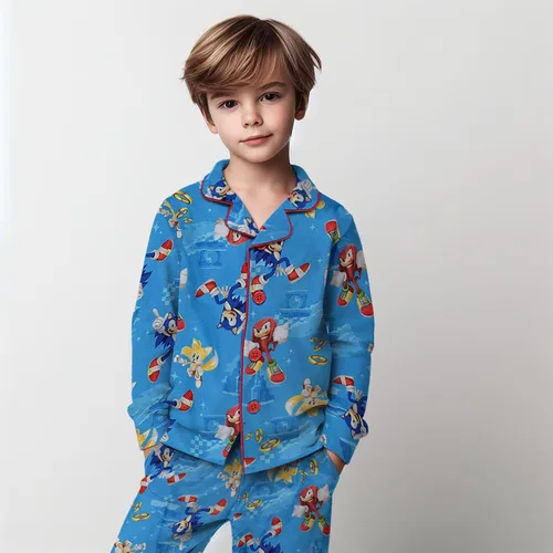 Vista 2 de Sonic The Hedgehog Conjunto de pijama para niño, 2 piezas, abrigo de franela para niños, pijamas a juego con botones, pijamas familiares de Navidad