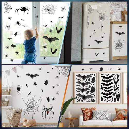 Vista 7 de 120 calcomanías de murciélago para ventana de Halloween, calcomanías de murciélago para ventana, calcomanías de vinilo no adhesivas, calcomanías