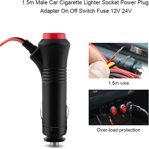 Vista 3 de Enchufe para encendedor de cigarrillos de automóvil, conector de encendedor de cigarrillos de 12 V-24 V, fusible de interruptor de encendido