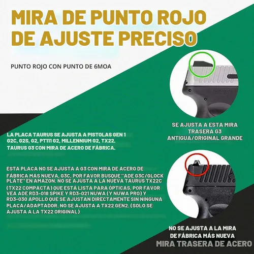 Vista 4 de Ade Advanced Optics Crusader RD3-009 - Mira refleja de punto rojo + placa de montaje óptica para Taurus PT111 G2, Millennium G2, G2C, G3 con mira
