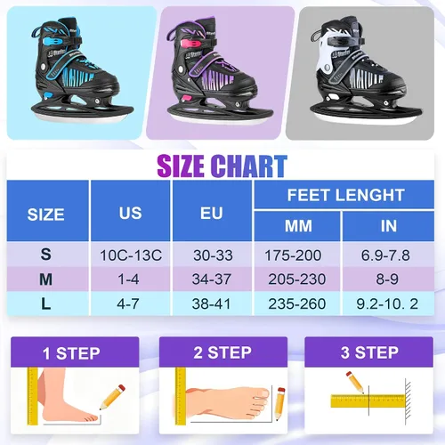 Vista 5 de Patines de hielo ajustables para niños y niñas, patines de hockey sobre hielo para principiantes de 4 a 12 años, zapatos de patinaje sobre hielo