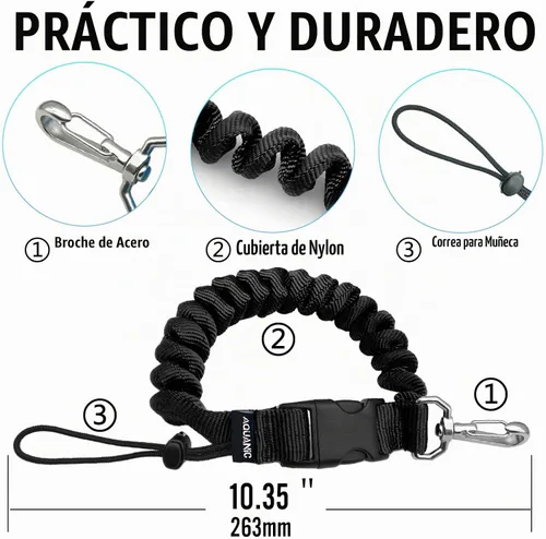 Vista 2 de nitescuba Buceo Spring Clip Lanyard Anti-perdida Lanyard con hebilla de liberación rápida para deportes al aire libre Negro