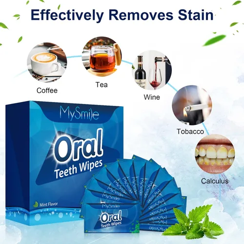 Vista 2 de MySmile 100 piezas de toallitas de dientes, cepillo de dedos de limpieza profunda, cepillo oral para limpieza de dientes, sabor a menta
