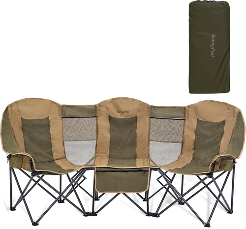 Vista 12 de SUNNYFEEL Silla Plegable Doble de Camping, Silla Loveseat Sobredimensionada, Silla de Césped Portátil/Plegable Resistente con Almacenamiento