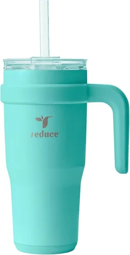 Vista 28 de REDUCE Vaso de acero inoxidable de 24 onzas con asa, con aislamiento al vacío de doble pared, tapa a prueba de sudor y popote reutilizable, mantiene