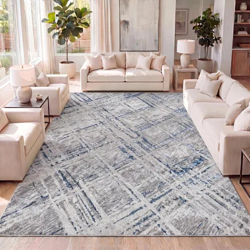Vista 9 de JONATHAN Y Tapete de pasillo inclinado gris abstracto / turquesa de 2 x 10 pies, moderno para sala de estar, dormitorio, cocina, oficina, fácil