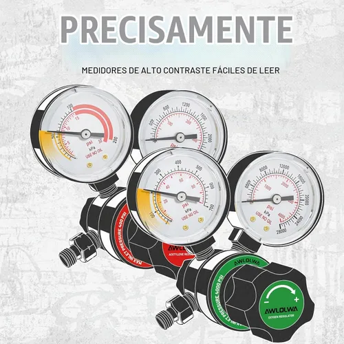 Vista 7 de Juego de reguladores de oxígeno acetileno, tamaño A Reguladores CGA540 y CGA200, conexión de salida de 3/8"-24