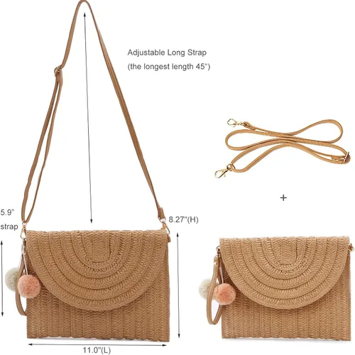 Vista 4 de Aphoraeny Bolsos cruzados de paja para mujer, bolsa de paja para playa, bolso de paja, bolso de verano, cartera de paja sobre