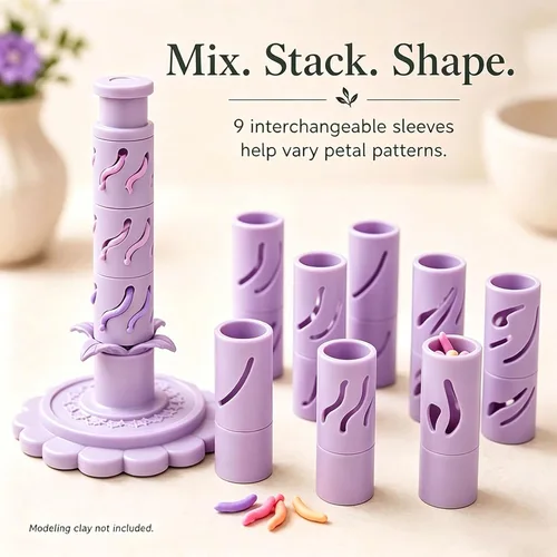 Vista 6 de Modular Clay Bloom Maker, Reusable Press Mold for Polymer and Clay Purple
