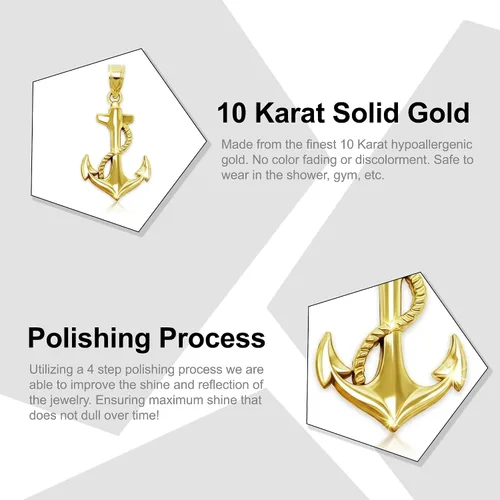 Vista 2 de Colgante Ancla de Oro - Oro de 10 quilates - Joyería Náutica - Joyas de ancla