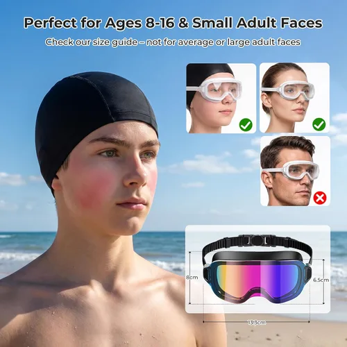 Vista 2 de Aegend Gafas de natación para adultos, paquete de 2 unidades, sin marco, 180°, visión amplia, antiniebla, UV, a la moda, para hombres y mujeres