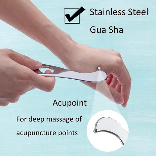 Vista 3 de wuyaoyao Herramienta de raspado Gua Sha, herramienta de masaje de terapia de acero inoxidable, drenaje linfático Gua Sha Junta para anticelulitis