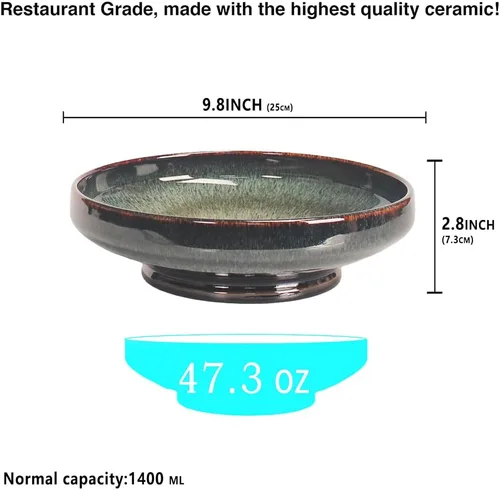 Vista 2 de Tazón de sopa Plato de sopa grandes para pasta, 47 onzas, juego de 2, para servir, ensalada, cena, plato hondo/tazón ancho, microondas, horno, Negro