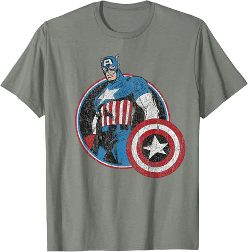 Vista 27 de Marvel Avengers Vintage Capitán América Comic Hero Retrato Camiseta Pequeña Negro