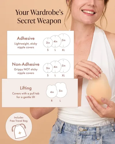 Vista 2 de Bare Babe Cubrepezones con Levantamiento - Brasier Adhesivo Reutilizable Push Up - Pezoneras Impermeables Sin Tirantes para Mujeres 4 Sombras