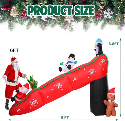 Vista 4 de Vipush Decoraciones Inflables Navideñas - Inflables de tobogán al aire libre, decoraciones navideñas inflables con luz LED, 2.95 m de pingüino