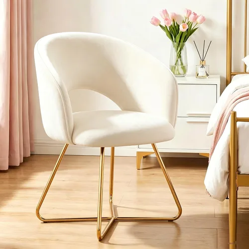 Vista 10 de Furniliving Silla decorativa de terciopelo para sala de estar, cómoda silla tapizada de barril con respaldo, silla de maquillaje negra de mediados