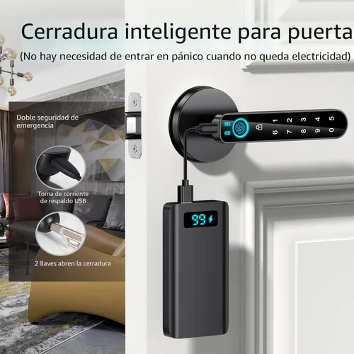 Vista 5 de Cerradura de puerta de huellas dactilares: perilla de puerta inteligente, cerradura de puerta biométrica, con teclado de código de acceso, manija