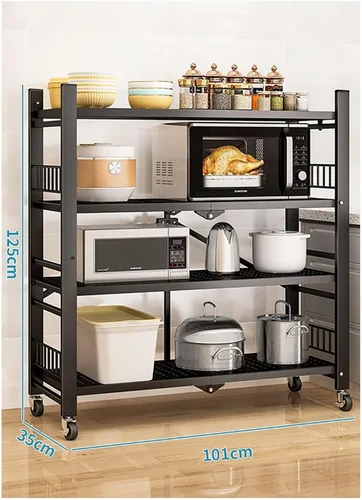 Vista 7 de Estantería plegable para almacenamiento, estantes plegables de metal de 4 niveles con ruedas, estantes y estantes de almacenamiento, estantes