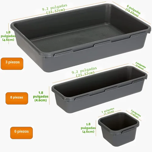 Vista 2 de Kutesna 15 piezas de separadores para cajones de escritorio entrelazados, organizador para oficina, baño, cocina, maquillaje (negro)