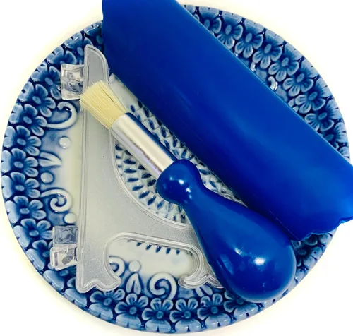 Vista 3 de BonCera, Juego de 4 platos de rallador de ajo de cerámica de alta calidad todo en uno - Diseño y estilo en relieve azul - Para ajo, jengibre
