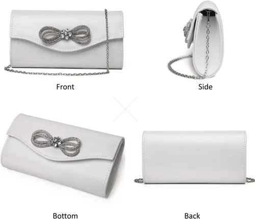 Vista 4 de Bolso de noche para mujer, con lazo de cristal brillante, con solapa, bolso de mano para mujer, boda, fiesta, baile de graduación