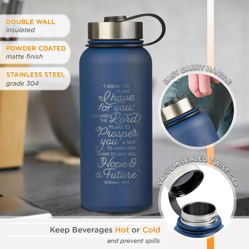 Vista 3 de Christian Art Gifts Botella de Agua Grande de Acero Inoxidable de Doble Pared Sellada al Vacío Aislada para Mujeres, Hombres y Graduados: I Know the