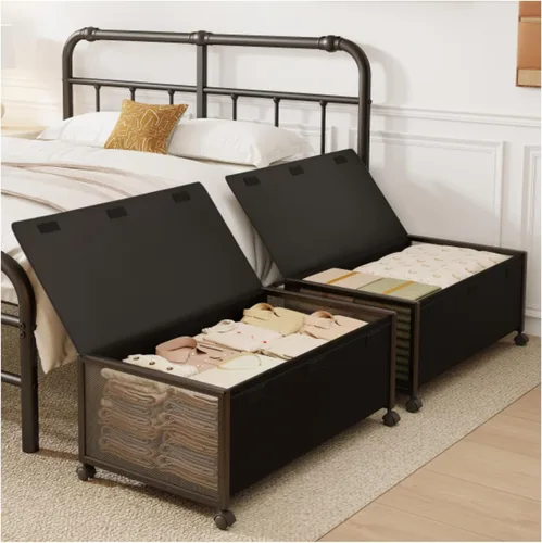 Vista 7 de Paquete de 2 contenedores de almacenamiento debajo de la cama, almacenamiento de zapatos de 10 pulgadas de altura debajo de la cama, almacenamiento
