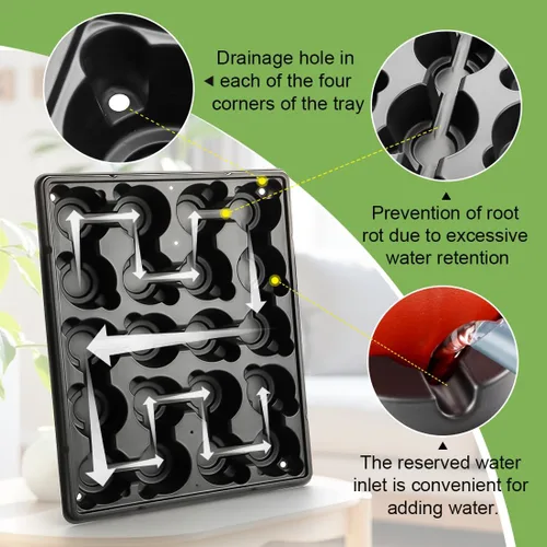 Vista 3 de RooTrimmer Macetas de turba de 3.15 pulgadas, 100 piezas con bandejas de plántulas de 20 celdas, 5 unidades, macetas biodegradables para inicio