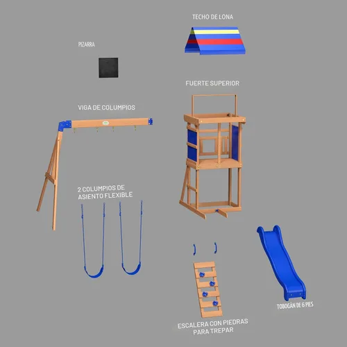 Vista 8 de Conjunto de columpios Backyard Discovery Bay Pointe de madera de cedro con tobogán de ola, plataforma de juego, escalera de roca, columpios