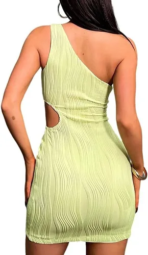 Vista 2 de Yanfoam Vestidos de verano para mujer 2023 de verano sexy sin mangas bodycon vestido de un hombro delgado fiesta Cocktai vestidos cortos