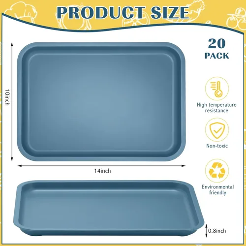Vista 2 de 20 bandejas de comida rápida de 10 x 14 pulgadas, bandejas rectangulares de plástico para cafetería, bandejas de cafetería estándar a granel